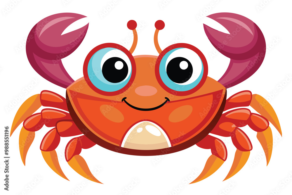 Fototapeta premium A happy cartoon crab waves its claws, enjoying a sunny beach day full of fun, a cartoon character Crab