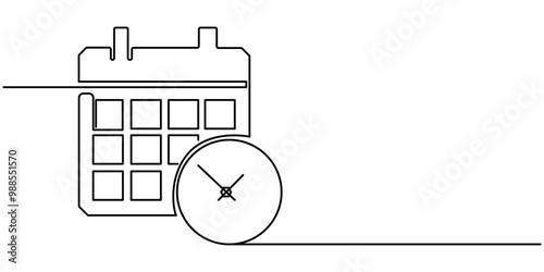 Calendar icon line continuous drawing vector. One line Calendar icon vector background. A calendar with a check mark icon. Continuous outline of a calendar icon, Continuous one single line drawing photo