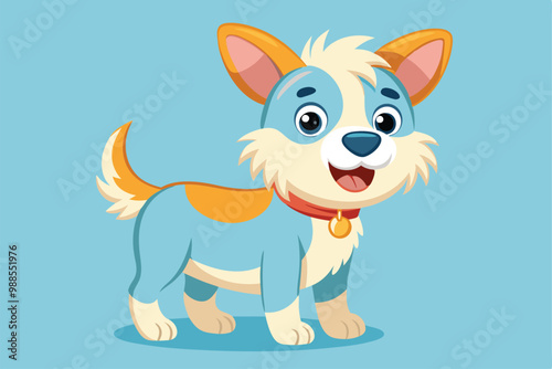 A cute cartoon dog stands happily, showcasing its playful nature and cheerful expression, a cartoon character Cute and happy dog