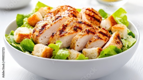 Grilled Chicken Salad in a White Bowl