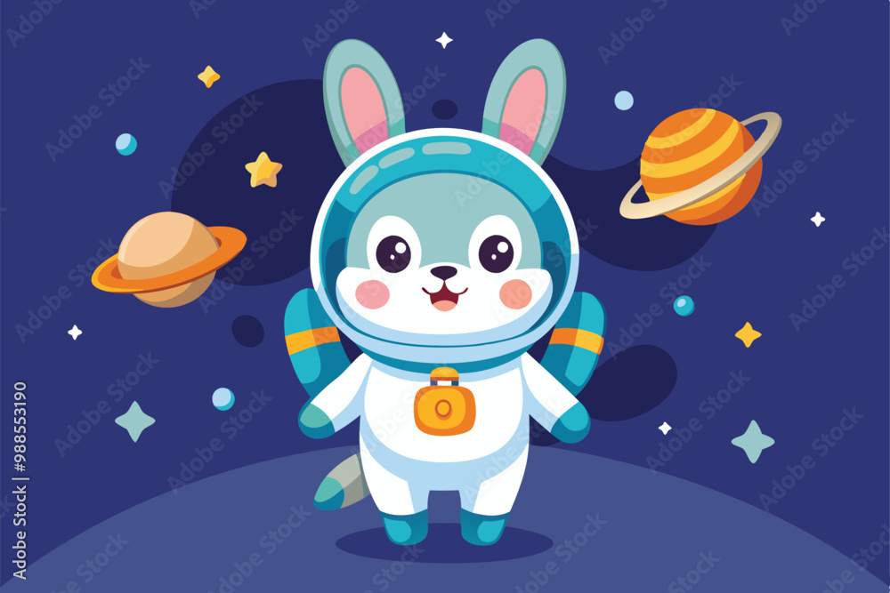custom made wallpaper toronto digitalA cheerful rabbit in a spacesuit waves happily in a vibrant outer space setting, a cartoon character Cute astronaut rabbit