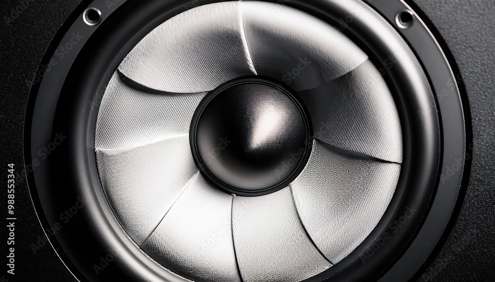 hi fi speaker flying few colorful music notes and sound waves