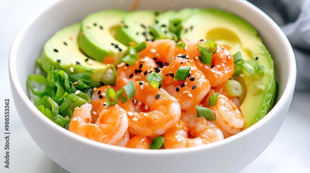 Delicious Shrimp Bowl with Avocado and Green Onions Delicious Shrimp Bowl with Avocado and Green Onions