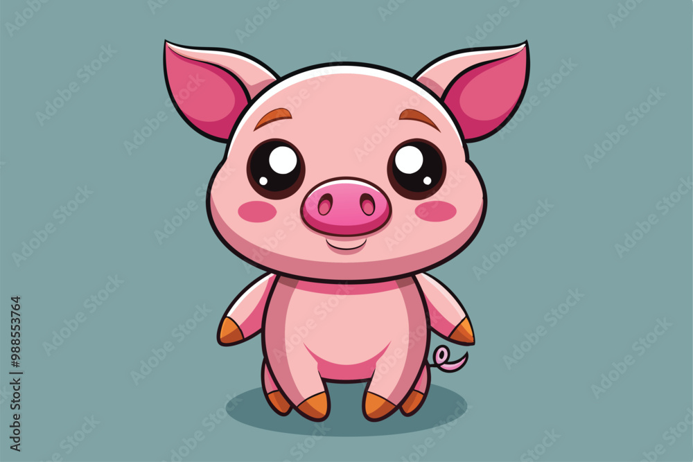 Obraz premium The adorable baby pig girl character stands cheerfully, showcasing her playful demeanor, a cartoon character Cute baby pig girl