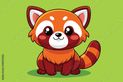This adorable red panda character beams with joy on a vibrant green setting, exuding cuteness and charm, a cartoon character Cute baby red panda