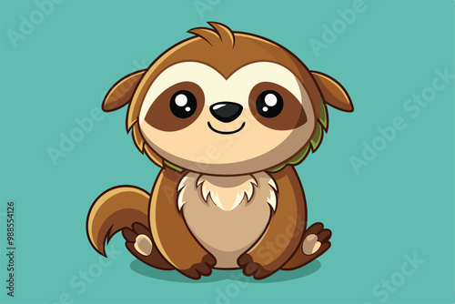 A cheerful baby sloth sits with a playful expression on its face, radiating cuteness, a cartoon character Cute baby sloth