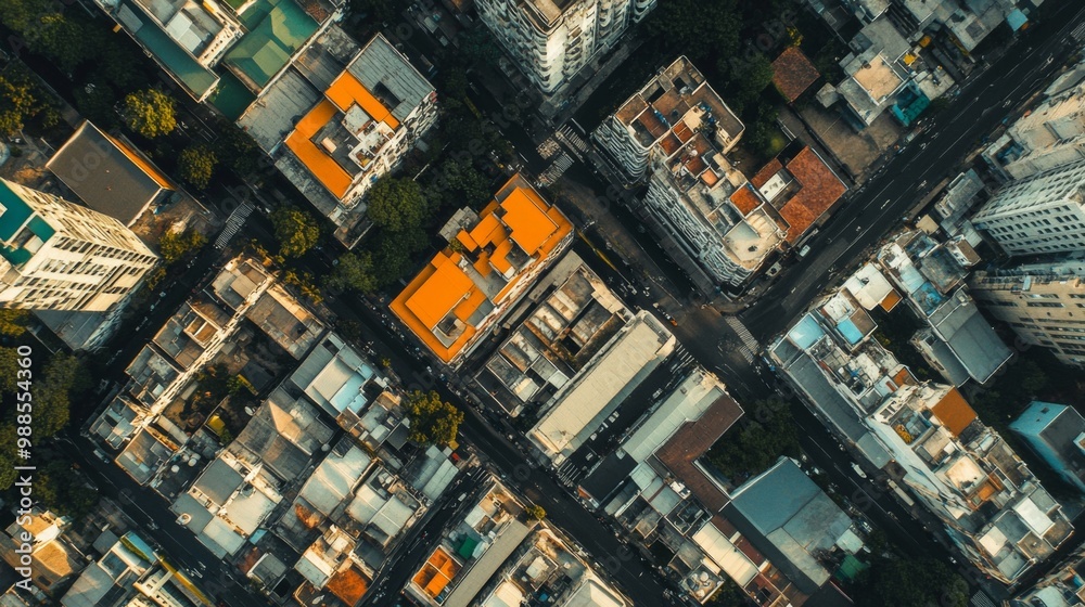Fototapeta premium A breathtaking aerial view of an urban cityscape showcasing roads and various buildings
