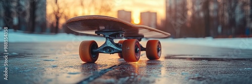 Skateboard Wheel in Motion, Vibrant Urban Background, Capturing the Energy of City Life photo