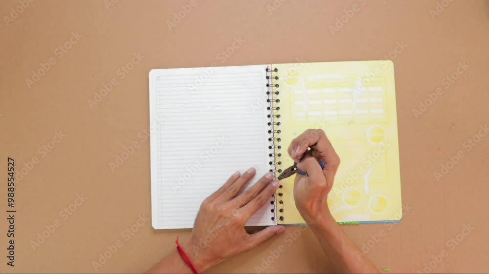 Binding a spiral in the notebook, handmade notebook top down view