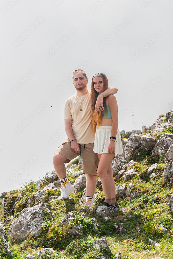Young couple enjoying scenic views in Asturias Young couple enjoying scenic views in Asturias