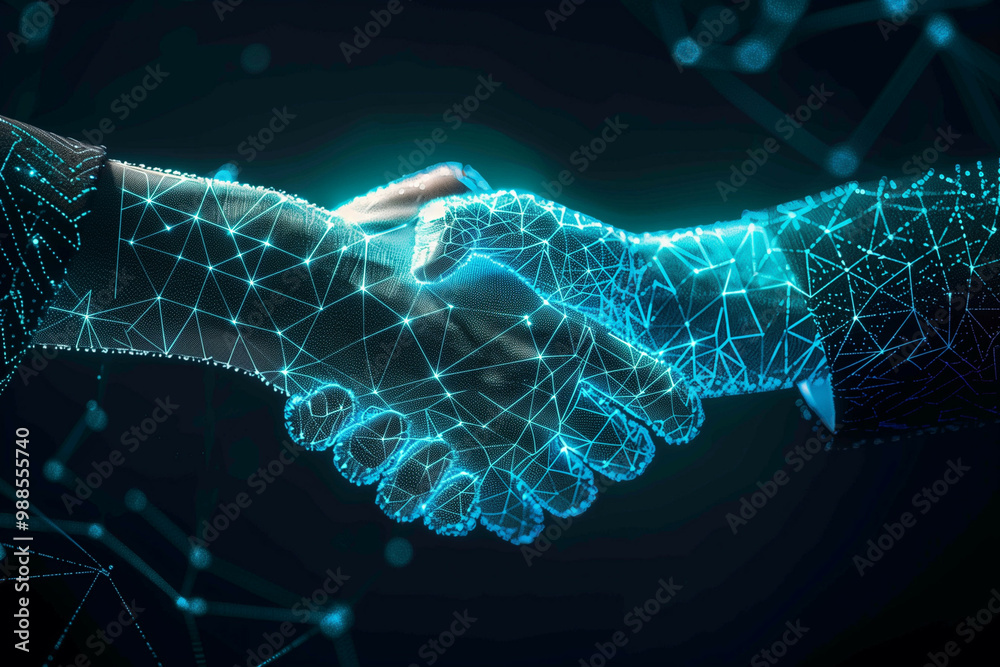 Digital Handshake with Glowing Network Connections Digital Handshake with Glowing Network Connections