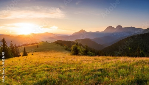 sunrise in the mountains, landscape stock photo