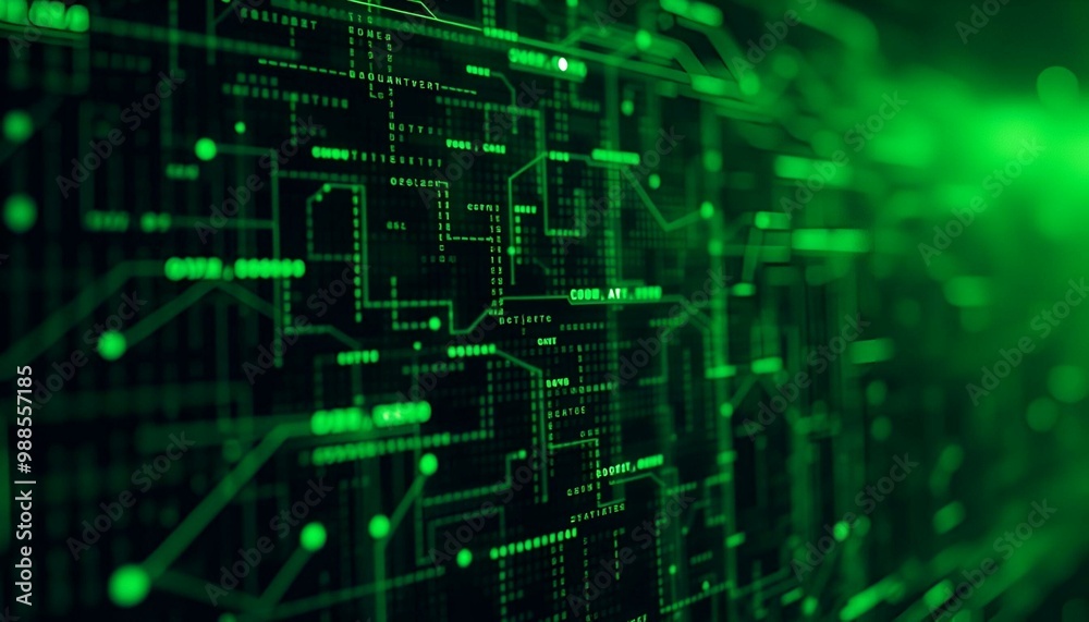 Abstract representation of digital data in green tones, suggesting technology and information flow. Abstract representation of digital data in green tones, suggesting technology and information flow.