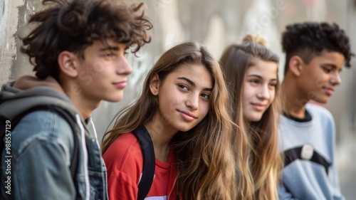 Group of Teenagers Standing Together by a Wall, National Good Teen Day