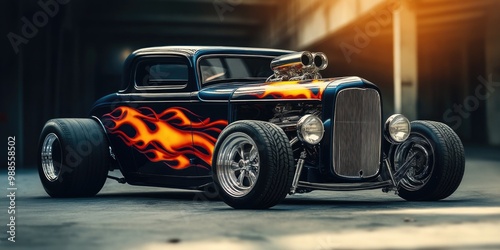Flaming Classic Car