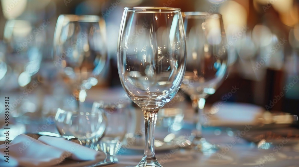Banquet Table. Elegant Dinner Setting with Empty Glasses and Silverware in Fancy Restaurant Banquet Table. Elegant Dinner Setting with Empty Glasses and Silverware in Fancy Restaurant