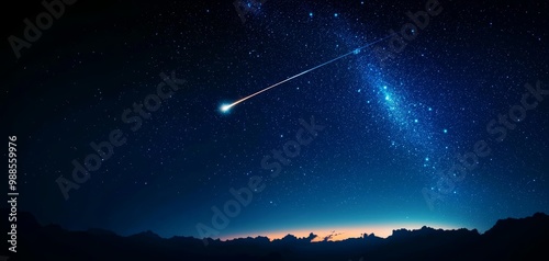 A stunning view of a comet streaking through the starry night sky, showcasing the vastness of the universe.