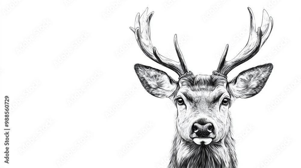 Naklejka premium A detailed illustration of a deer head featuring majestic antlers, ideal for nature-themed designs and wildlife art.
