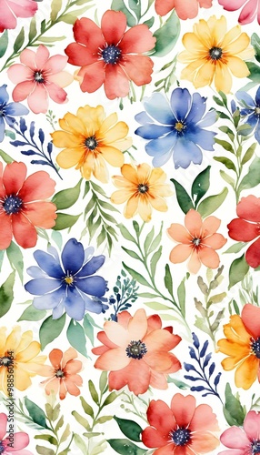 sfondo colorati floreale fiori ad acquerello  flower rose flora summer wash drawing paint illustration isolated white green daisy cosmo purple bouquet garden spring floral foreground colours set