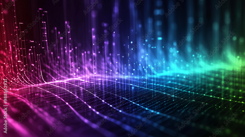 A rainbow-colored wave of sound frequencies, creating a vibrant and musical visual theme. A rainbow-colored wave of sound frequencies, creating a vibrant and musical visual theme.