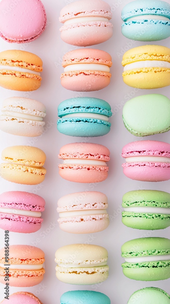 Obraz premium Brightly colored macaroons arranged in a neat row.