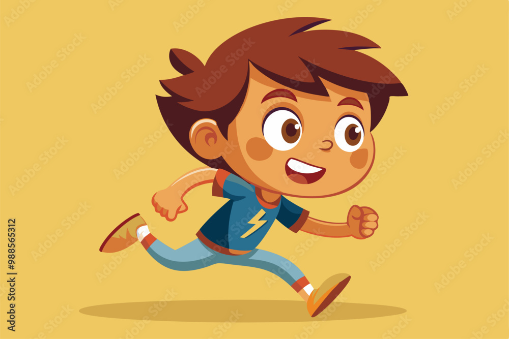 A cute little boy runs happily, showcasing his excitement in a vibrant yellow background, a cartoon character Cute little boy running and smiling A cute little boy runs happily, showcasing his excitement in a vibrant yellow background, a cartoon character Cute little boy running and smiling