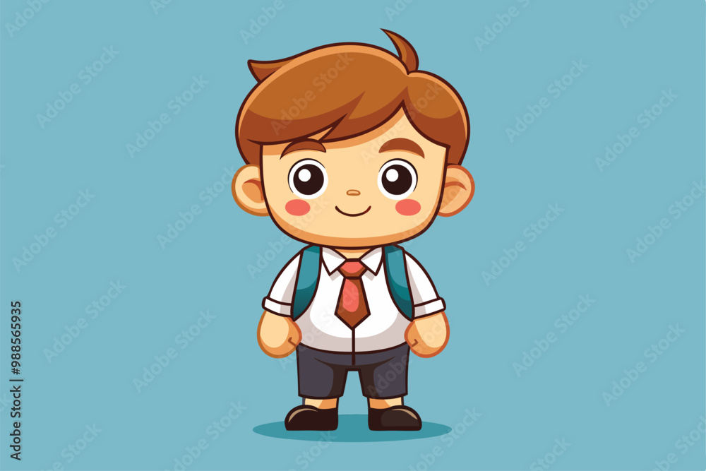 A cute schoolboy stands confidently with a backpack, eager for his day of adventures in class, a cartoon character Cute little schoolboy A cute schoolboy stands confidently with a backpack, eager for his day of adventures in class, a cartoon character Cute little schoolboy