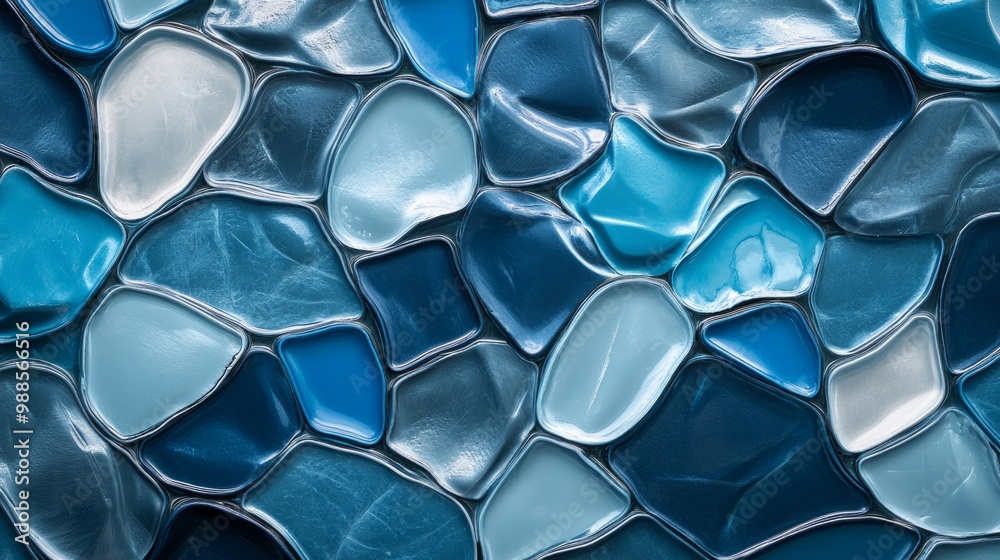 Recycled plastic surfaces featuring various shades of blue arranged in a sustainable design