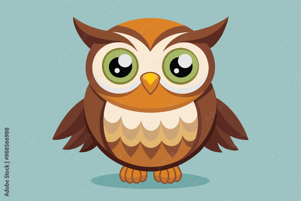 Obraz premium A cheerful cartoon owl with large eyes stands confidently, showcasing its vibrant brown feathers, a cartoon character cute owl