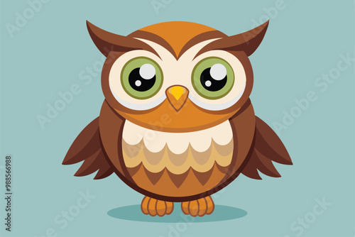 A cheerful cartoon owl with large eyes stands confidently, showcasing its vibrant brown feathers, a cartoon character cute owl photo