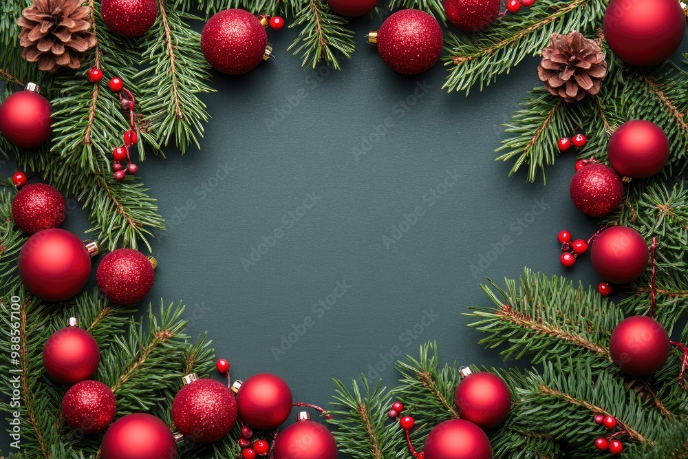 christmas frame with red balls and fir branches with generative ai christmas frame with red balls and fir branches with generative ai
