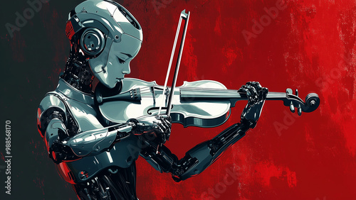 Mechanical Melody: Hyper-Realistic Robot Violinist with Dramatic Lighting