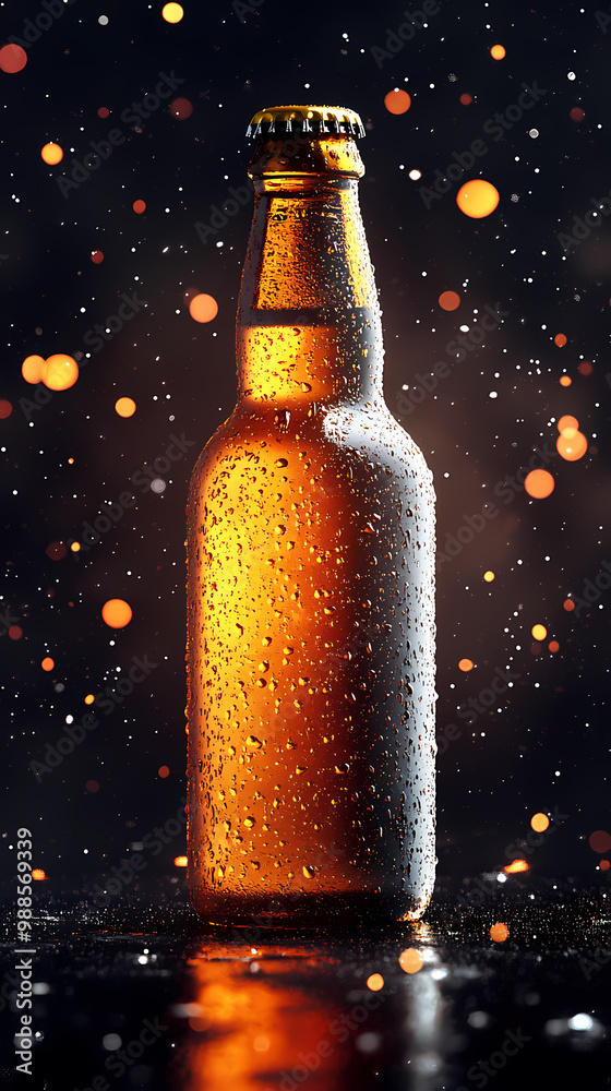 Close-up of beer bottle in lighting Close-up of beer bottle in lighting
