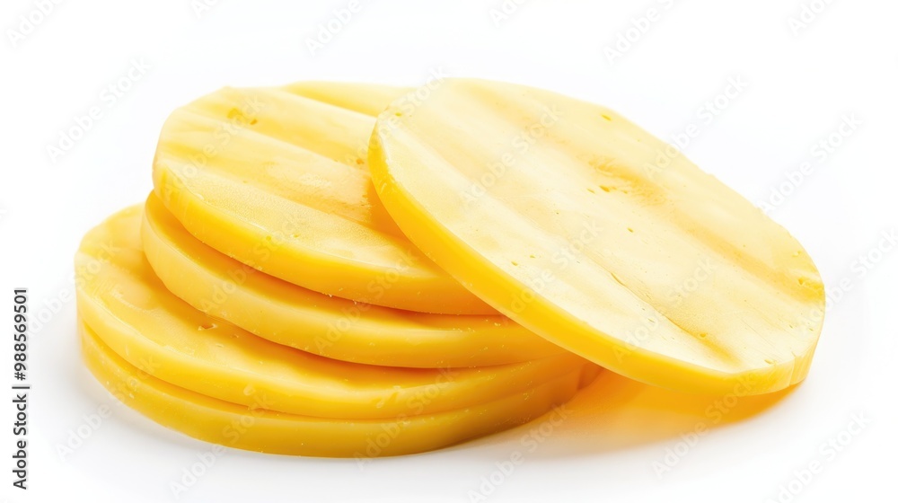 American Cheese Slices in Yellow. Dairy Epicure Dieting Food Isolated on White Background American Cheese Slices in Yellow. Dairy Epicure Dieting Food Isolated on White Background