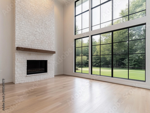 Home interior with large windows