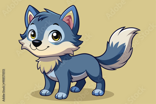 Adorable wolf cubs frolic joyfully under the warm sun in a vibrant meadow, a cartoon character Cute wolf cubs
