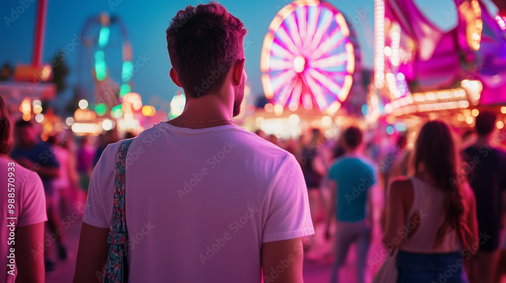 A lively carnival scene with rides, bright lights, and people laughing, all captured in vivid color. A lively carnival scene with rides, bright lights, and people laughing, all captured in vivid color.