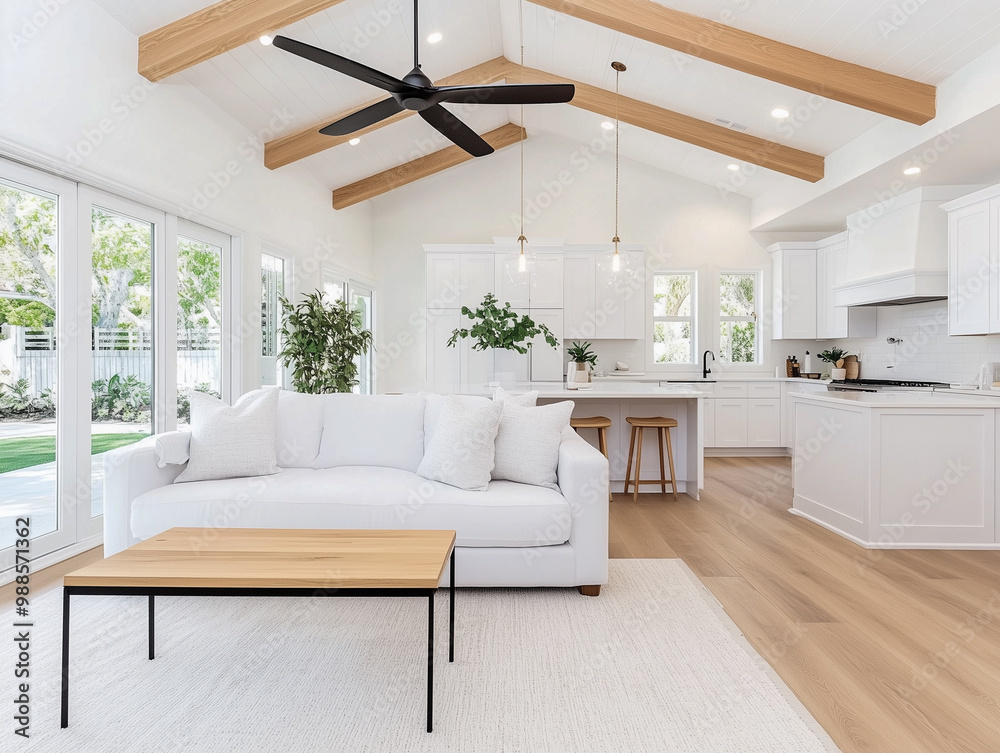 Fototapeta premium Home showcase open plan living room, dining room and kitchen