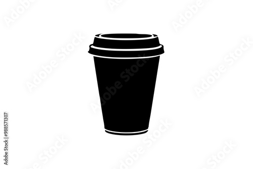 paper coffee cup with lid silhouette icon illustration