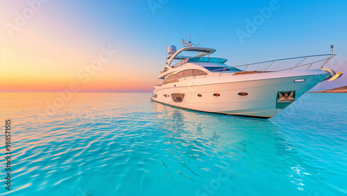 Sunset Serenity: A Luxurious Yacht Anchored in Crystal Waters