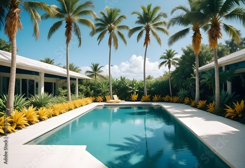 Wallpaper Mural A tropical swimming pool with clear turquoise water and palm leaves reflected on the surface Torontodigital.ca
