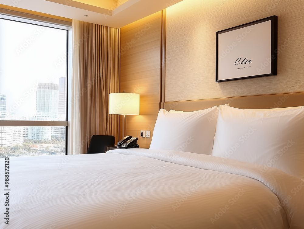 Illuminated modern bedroom at hotel Illuminated modern bedroom at hotel