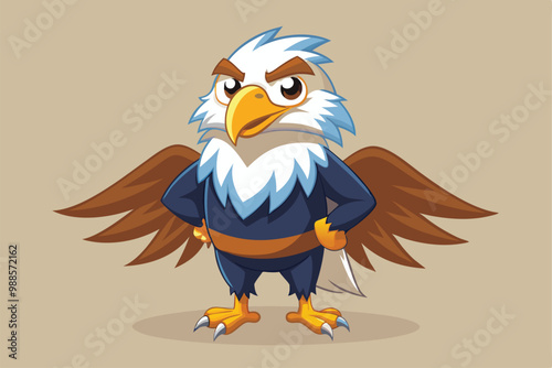 A cartoon eagle exhibits a confident stance with arms crossed, showcasing its bold personality, a cartoon character eagle