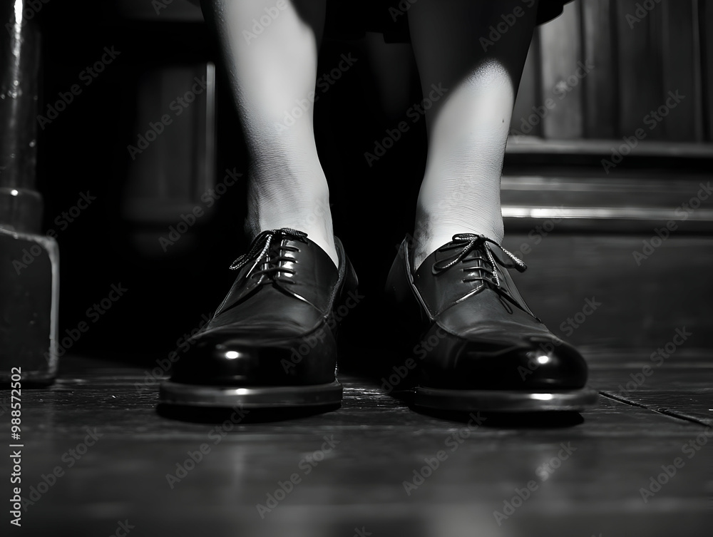 Elegant black shoes resting on a wooden floor, vintage style with a classic touch, perfect for fashion-themed concepts. Elegant black shoes resting on a wooden floor, vintage style with a classic touch, perfect for fashion-themed concepts.
