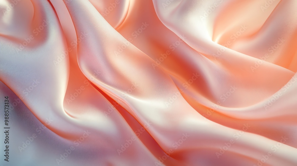 Obraz premium Closeup of a smooth, peach colored fabric with folds and waves.