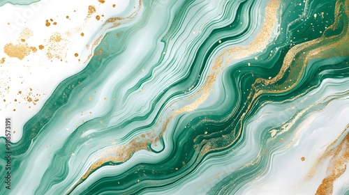 Wallpaper Mural Abstract Green and Gold Liquid Marble Swirls. Torontodigital.ca