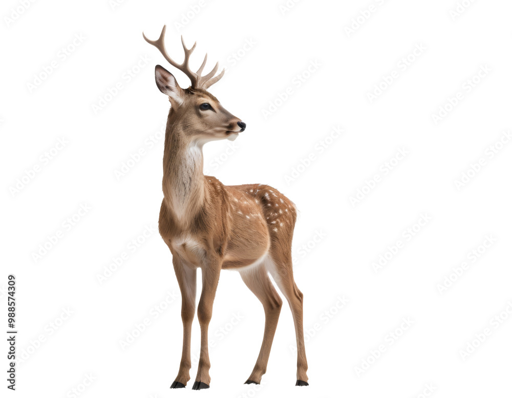 Fototapeta premium Young Deer in Side Profile with Delicate Antlers on Minimalist Transparent Background