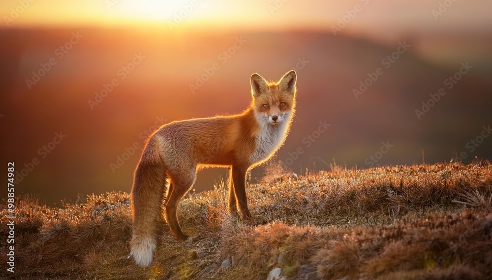 Red Fox At Sunrise. A female red fox poses gracefully in the morning sun. Red Fox At Sunrise. A female red fox poses gracefully in the morning sun.