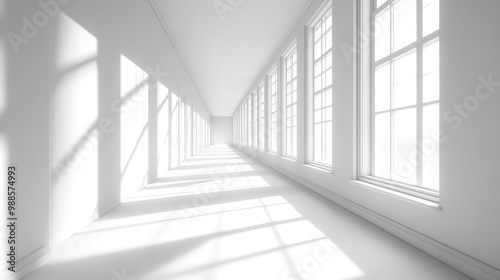 3D rendering of space architecture, warm sunlight filtering into the interior, soft shadows, no reflections, wide angle view, white background.