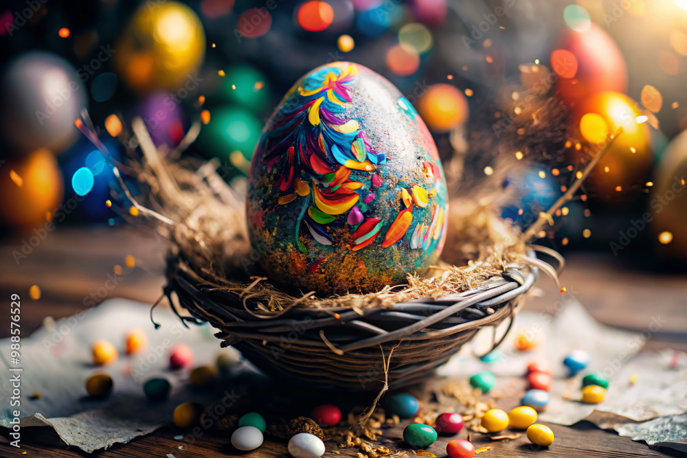 easter eggs in a nest